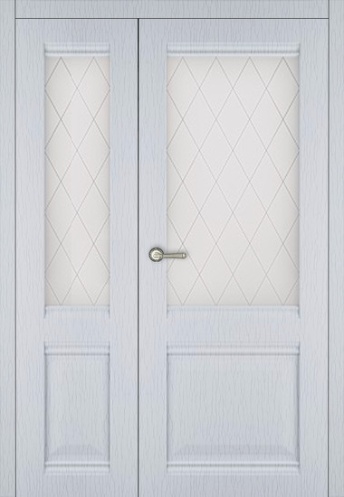Дверь полуторная К-2 белый ясень витражное стекло